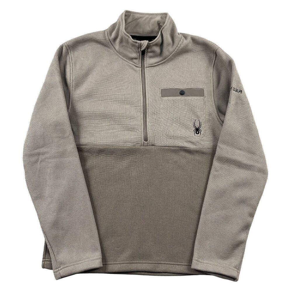 Spyder Fleece Mens Medium 1/4 Zip Mock Neck Beige‎ Winter